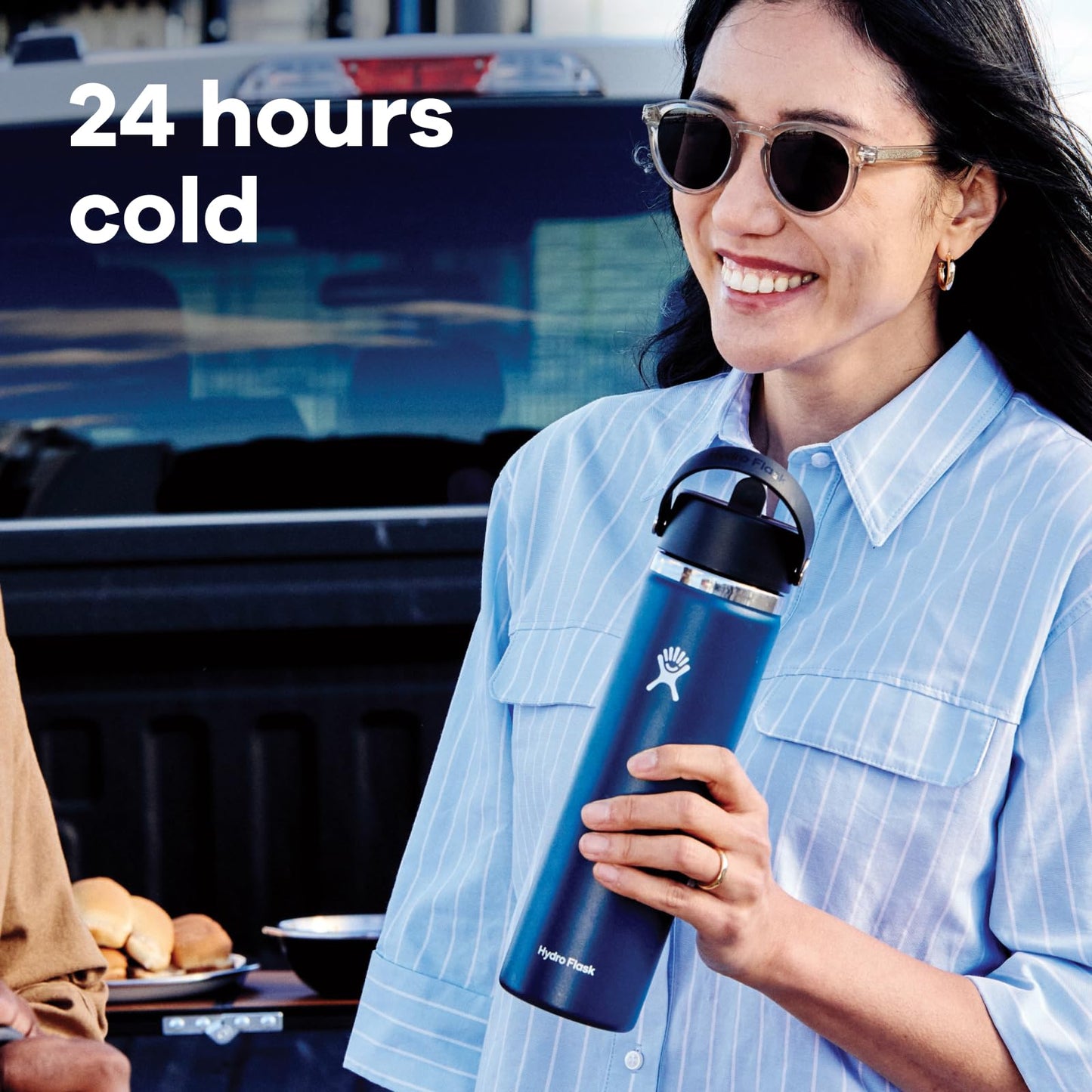 Hydro Flask Water Bottle - Insulated Stainless Steel - Wide Straw Lid, Non Spill, Leakproof in 24 Oz Indigo Blue