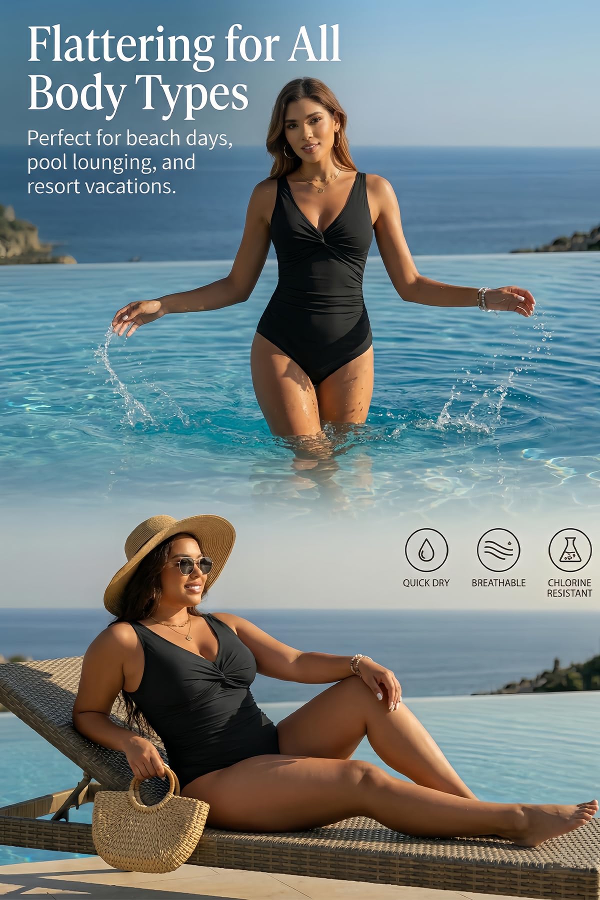 Holipick Black Women Tummy Control One Piece Swimsuit - Push Up Bathing Suit Full Coverage Slimming Swimwear XXL