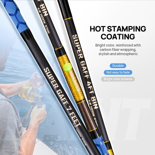 TRHUNTER Carbon Fiber Fishing Gaff Saltwater Fish Gaff with S316 Stainless Steel Fishing Hook (Blue Gaff - 4'8'' - 4'' Hook)