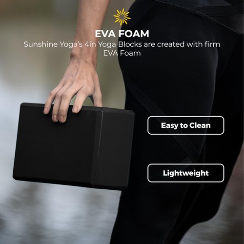 Sunshine Yoga 4" Yoga Block, 10 Pack Bulk EVA Foam Yoga Blocks, Firm and Supportive Yoga Brick for Stretching and Workout, Balance Foam for Schools and Studios, 4" x 6" x 9", Black
