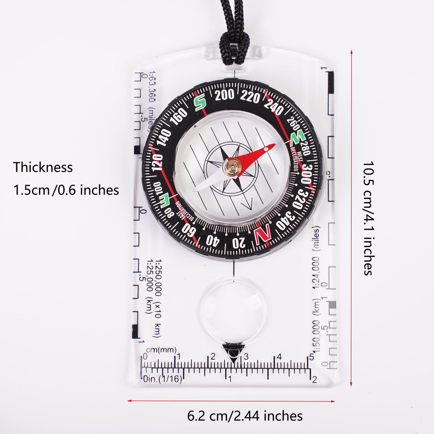 4 Pcs Outdoor Compass with Adjustable Declination,Magnifier,Ruler,Scale. Multifunctional Orienteering Waterproof Compass for Map Reading, Navigation, Hiking (4 Pack Transparent)