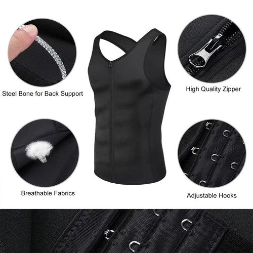 CGDUYWJ Men's zipper Waist Trainer Trimmer vest, Men Sauna Vest Sweat Waist Trainer, Compression Tank Top Men Athletic Workout (1pcs, L)
