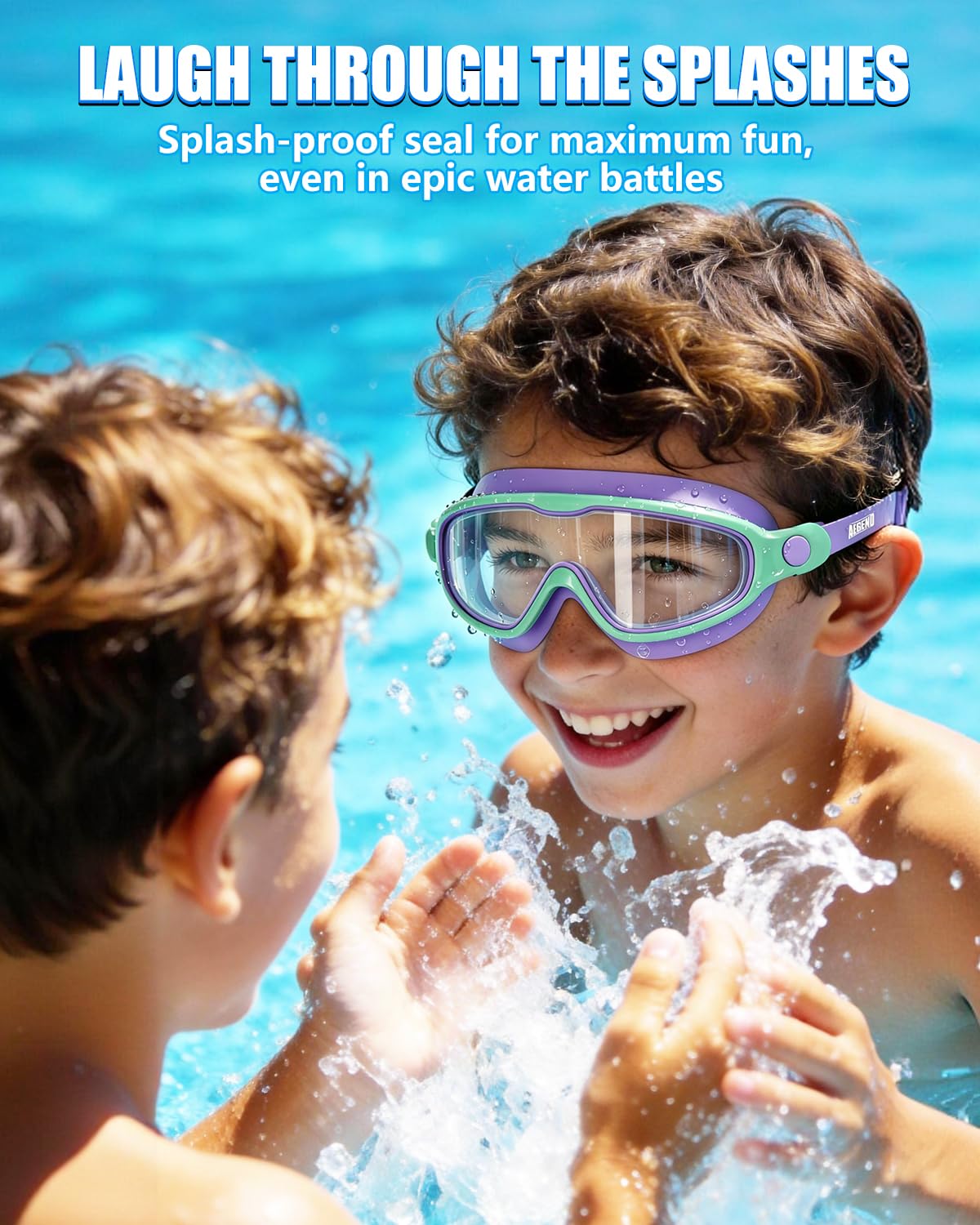 Aegend Swim Goggles 2PCS Wider Vision Swimming Goggles for Kids 3-14 (Pink & Purple)