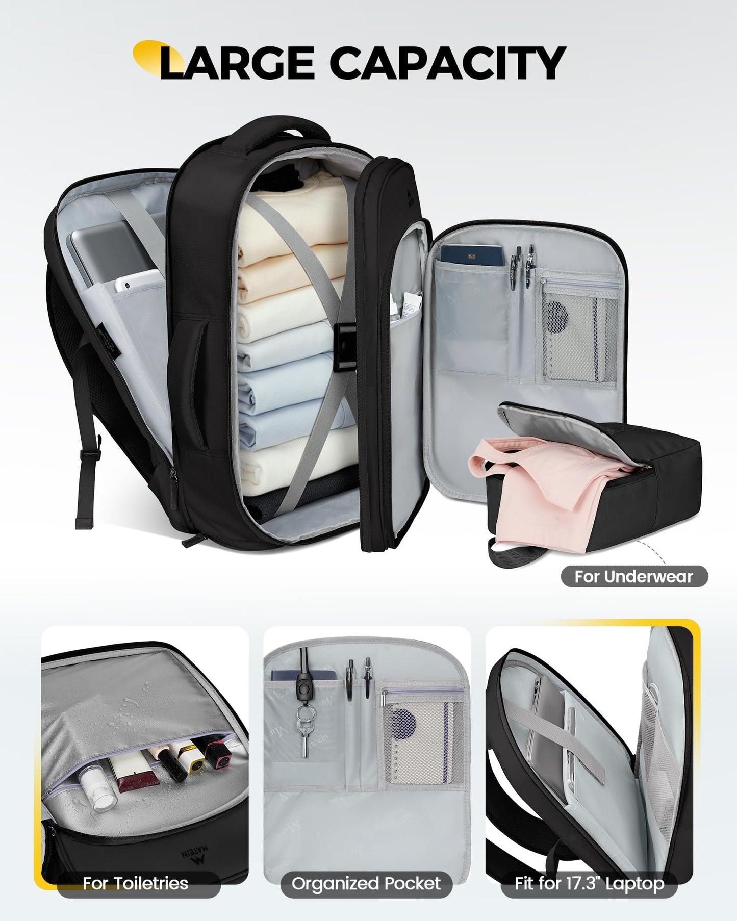 MATEIN HER 40L Travel Backpack with Shoe Compartment, TSA Personal Item Bag