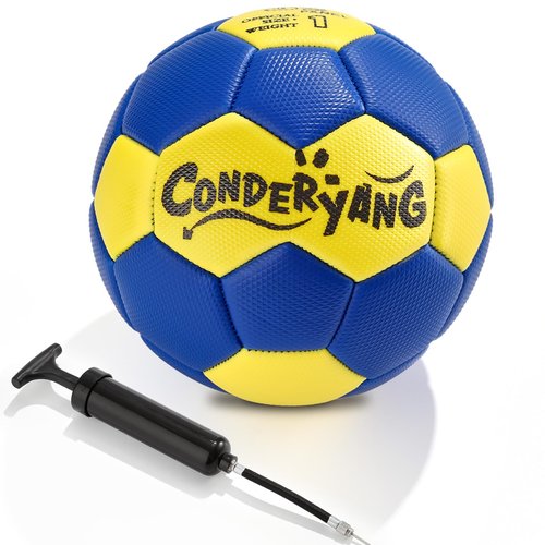 Conderyang Handball Ball with Pump Needle Size 1 PU Blue and Yellow Hand Ball Balls Single Handball Attractive and Durable Design for Youth League Game Training Practice 5.9 Inches/15cm
