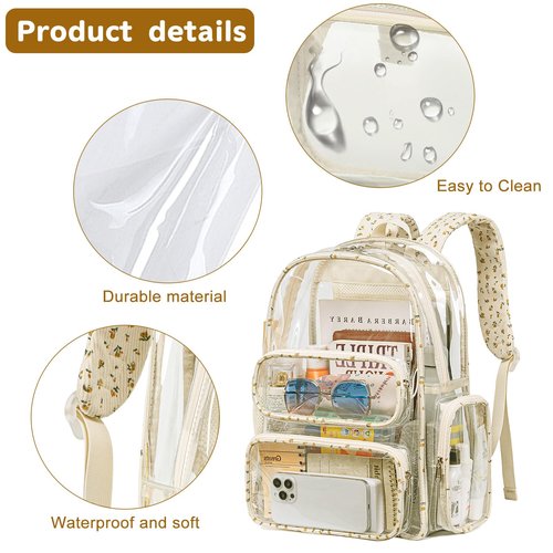 BTOOP Clear Backpack Heavy Duty Transparent Bag 17" See Through BookBag for Women Men Adults Work Festival Sports Travel