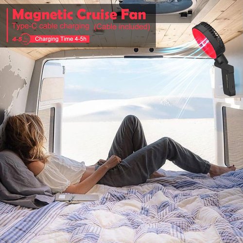 YUGYUM Golf Cart Fan Magnetic,10400mAh Rechargeable Clip on Camping Fan Portable, 180° Adjustable Magnetic Cruise Fan,4-Speed Cabin Air Circulator Desk Fans with Timer, Power Bank