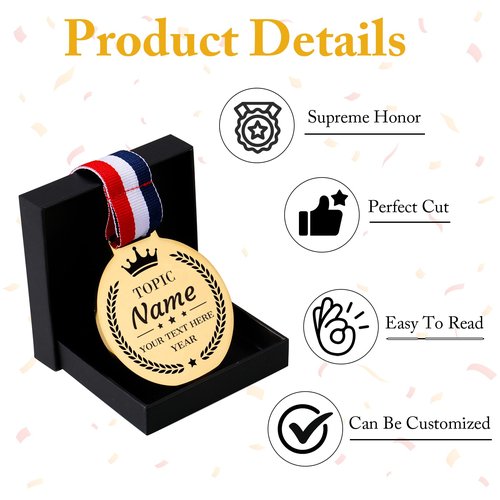 Custom Medals for Awards Personalized Award Medals with Ribbons Gold Winner Medals Bulk Recognition Medals for Sports Ceremony Graduation Corporate Event School Competition Customized Event Medal