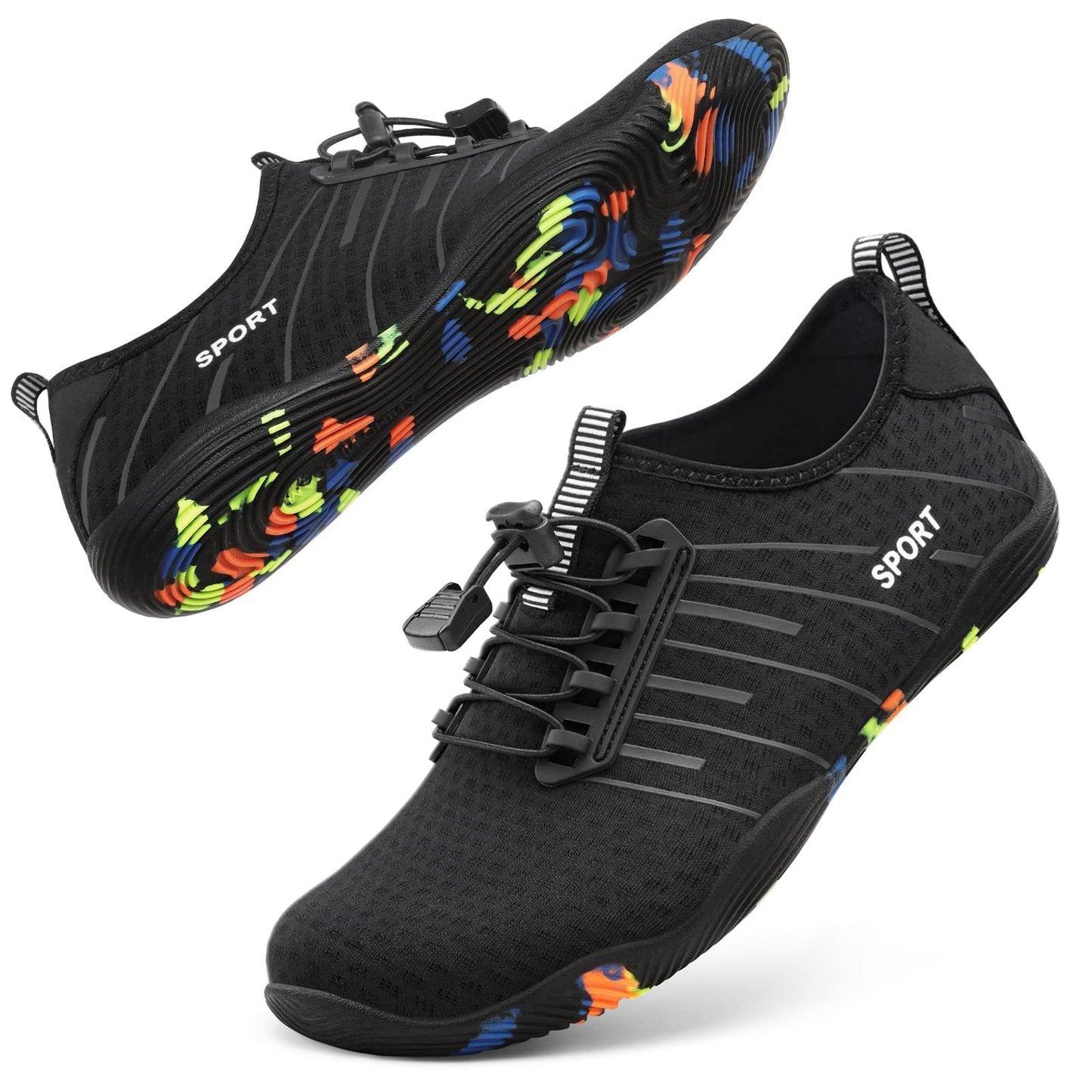 Water Shoes for Men Women River Shoes Adult Swim Beach Lake Pool Aqua Socks Barefoot Quick Dry for Hiking Surfing Kayaking Size Women 12 / Men 10.5 (2-Black)