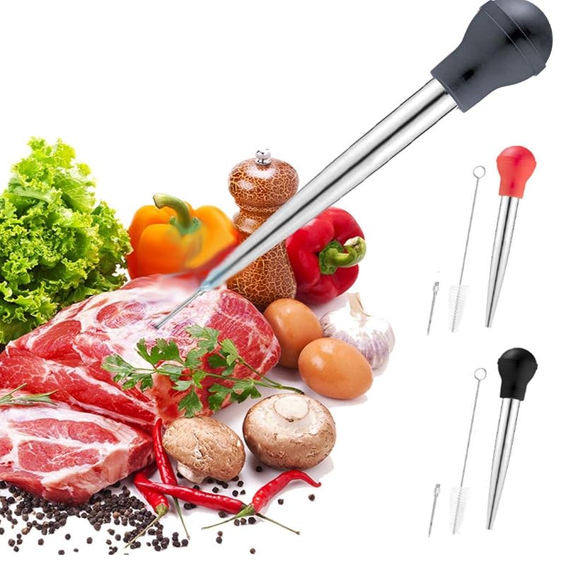 Turkey Baster Set, Stainless Steel Syringe with Cleaning Brush & Marinade Needles - Black (Variation of THIS listing)