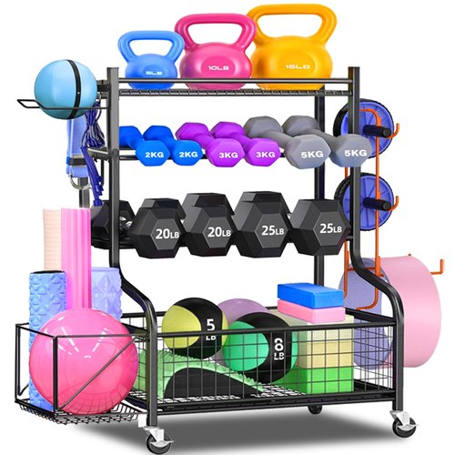 Dumbbell Rack, 5 Tier Heavy Duty Weight Racks with Wheels and Hooks, 500LBS Strength Training Storage Organizer Weight Stand, Tree Shape Home Gym Storage Dumbell Holder for Kettlebells,Yoga Mat
