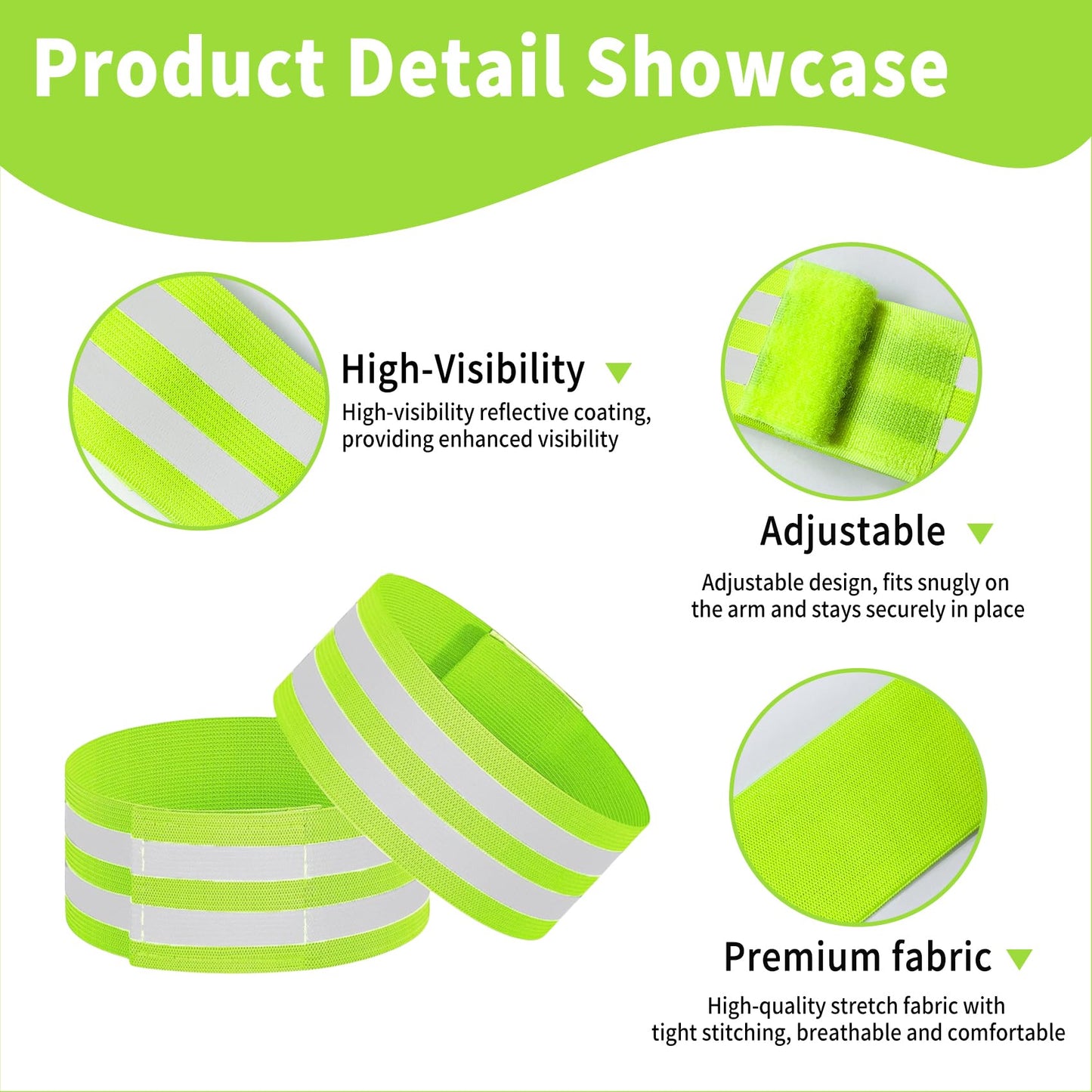 VVS 4 Pack of High Visibility Reflective Bands Wristbands for Cycling Running Arm Wrist Ankle Bands Leg Straps and as Bike Pants Cuff Clip
