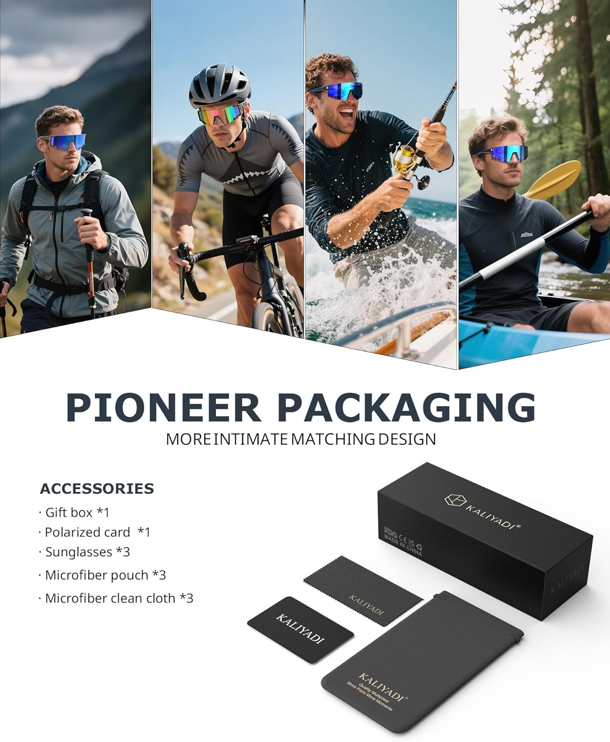 KALIYADI Polarized-Sunglasses Men Polarized Cycling-Sunglasses: Sports Sun Glasses for Running Cycling UV400 Protection
