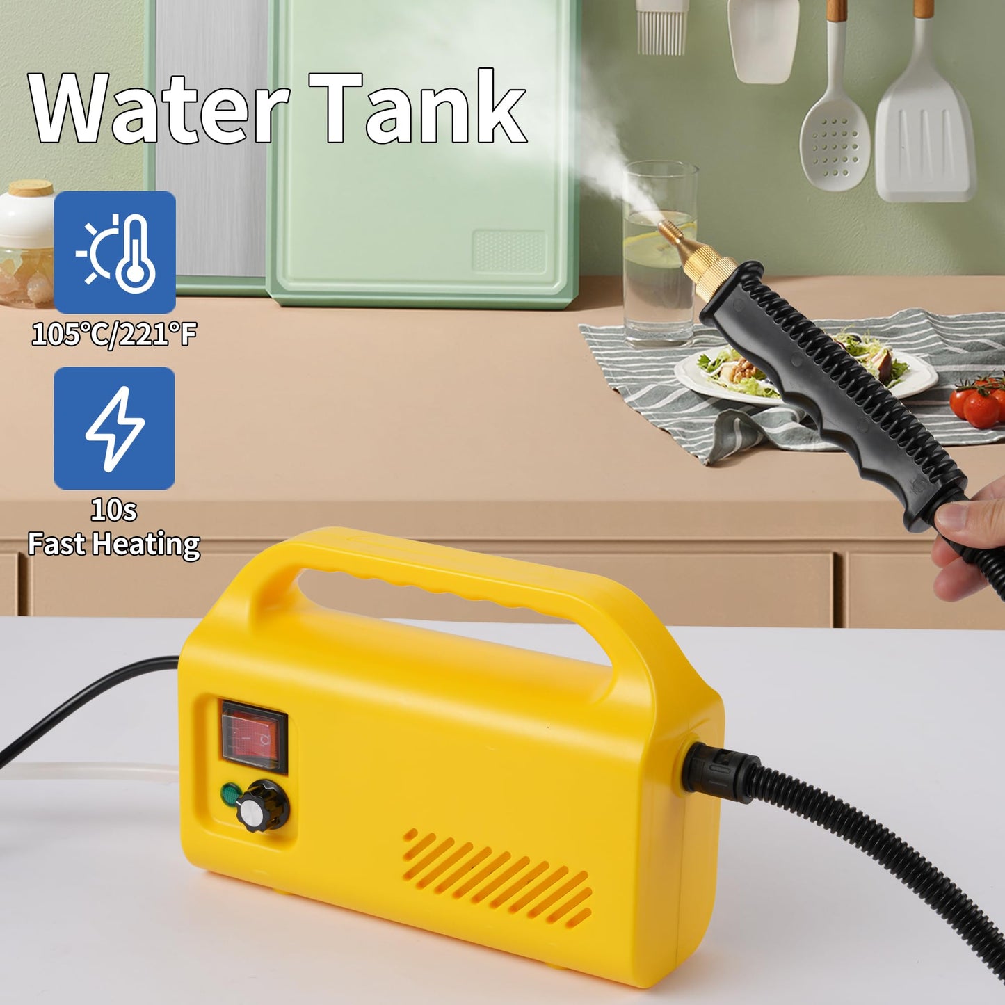 Yikeda Handheld Steam Cleaner, 1600W Portable High-pressure Steam Cleaner, Equipped with Three Brushes and A Glass Scraper, Used for Deep Cleaning of Kitchens, Bathrooms, and Windows
