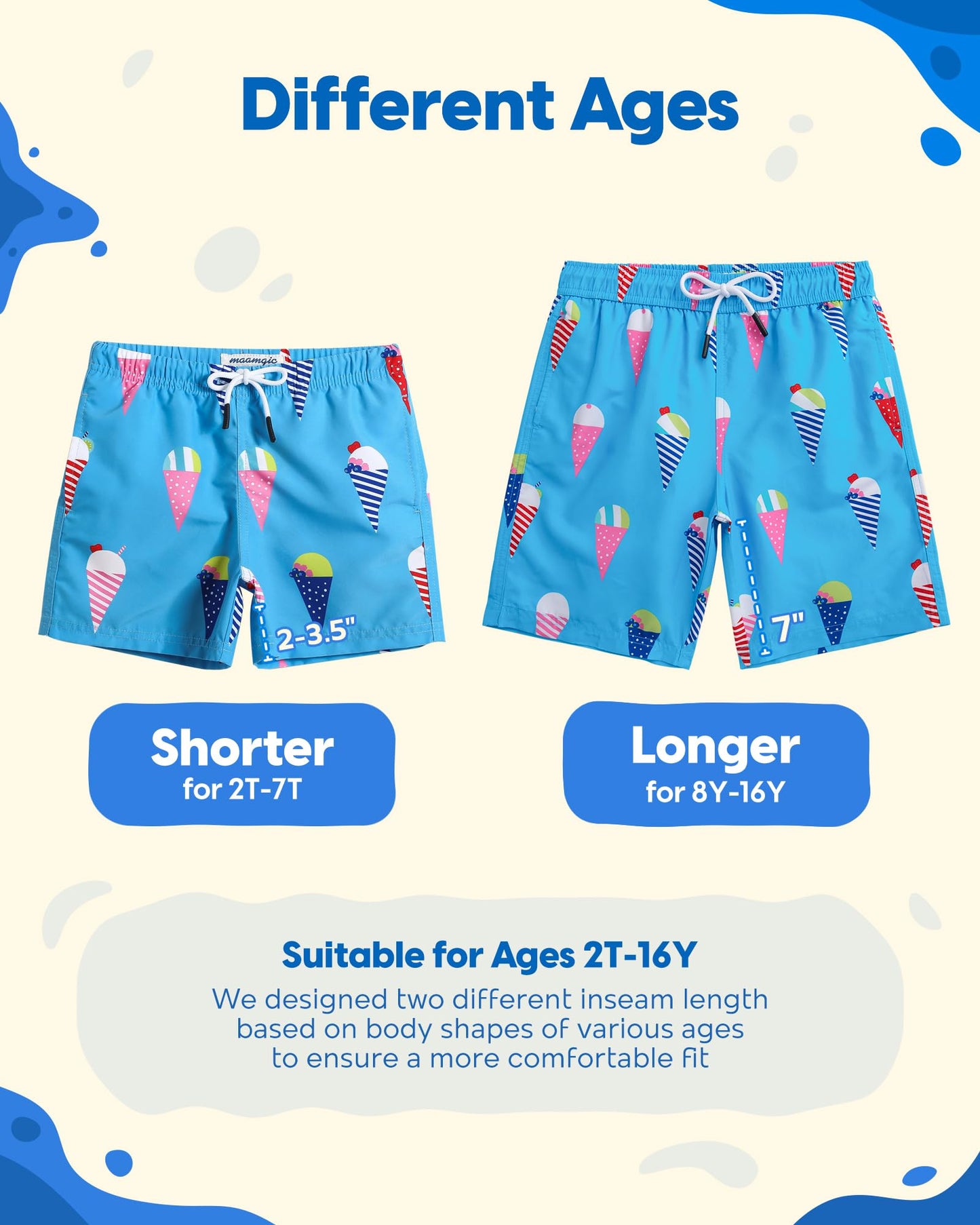 maamgic Boys Swim Trunks Toddler Swim Shorts Little Boys Bathing Suit Swimsuit Toddler Boy Swimwear,Ice-Lake Blue,5 T