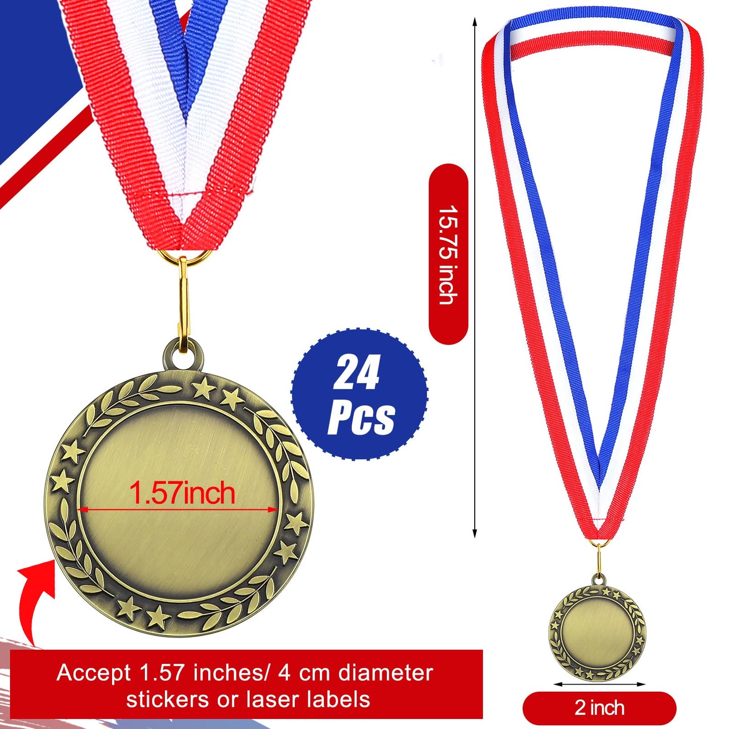 Junkin 24 Pcs Blank Award Medals with Neck Ribbons Winner Participation Medal Awards Make Your Own Kit 1st Place Cheer Participation Trophy Metal Prize Gift(Gold,Simple)