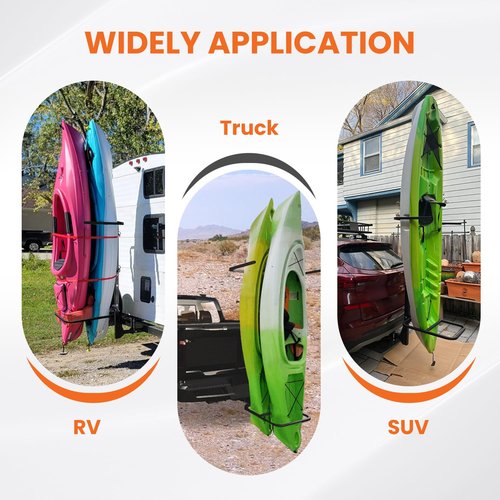 RV Hitch Mount Kayak Rack Fits up to 12' Kayaks Vertical Standing Kayak Carrier 2'' Hitch Receiver 150LBS for RV Truck SUV