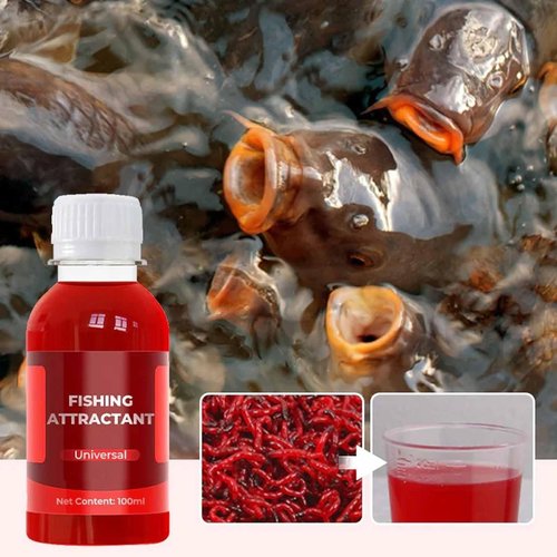 Universal Concentrated Red Worm Liquid Bait for Fishing Attractant, Natural Fish Lure with Redworm Scent and Attraction Enhancer for Freshwater and Saltwater, Trout, Cod, Carp, Bass, Catfish(1pc)