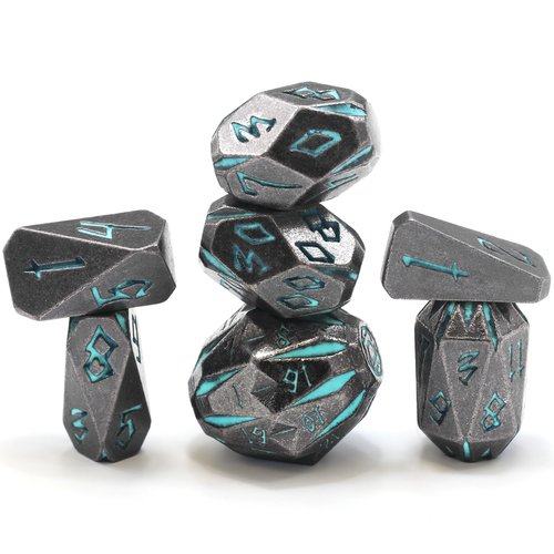 FONVGOGO Dungeons and Dragon Dice of 7, Metal Dice Set D and D Polyhedral DND Dice Set with Cardboard Box Unique Cool Stonehenge Theme RPG Dice for Role Playing Games Gifts (Blue)
