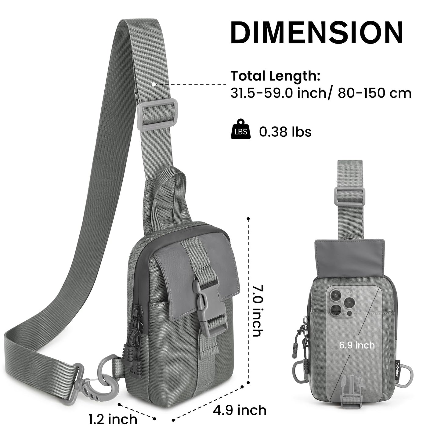 G4Free Waterproof Mini Crossbody Sling Bag, Small Chest Fanny Pack for Men, Lightweight Travel Sports Purse (Grey)