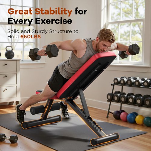 NICEPEOPLE Basic Weight Bench for Home Gym, Foldable Workout Bench with 8 Backrests, 660LBS Weight Capacity Adjustable Bench