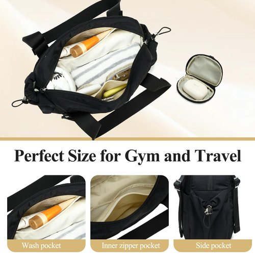 CAMTOP Mini Gym Bag for Women Girls, Small Gym Tote Bag Puffy Quilted Sports Duffel Bag with Wet Compartment and Coin Purse Duffel Bags Dance Yoga Workout Bag (Black)
