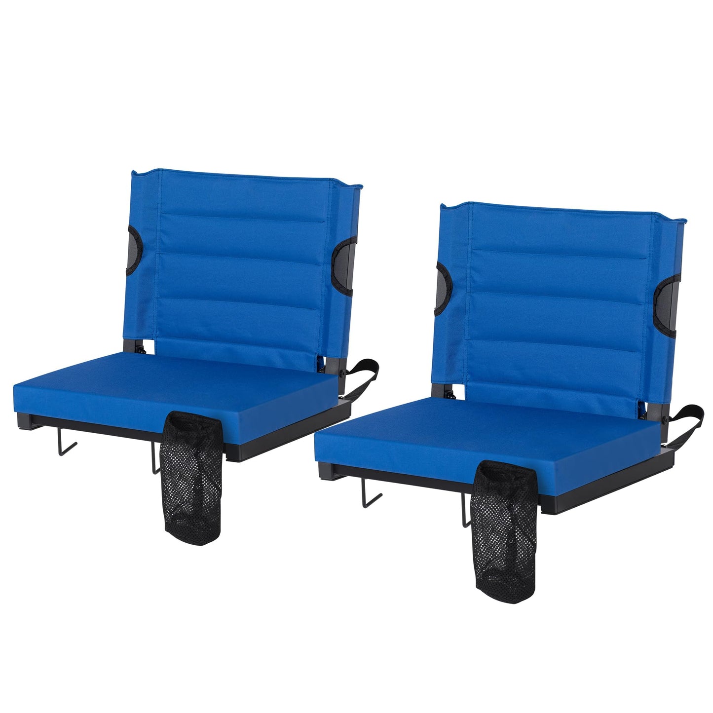 LOENIY 2 Pack Stadium Seats for Bleachers with Back Support, Bleacher Seats with Backs and Extra Thick Padded Cushion, Includes Shoulder Straps Carry Handle, and Cup Holder Side Pockets (Blue)