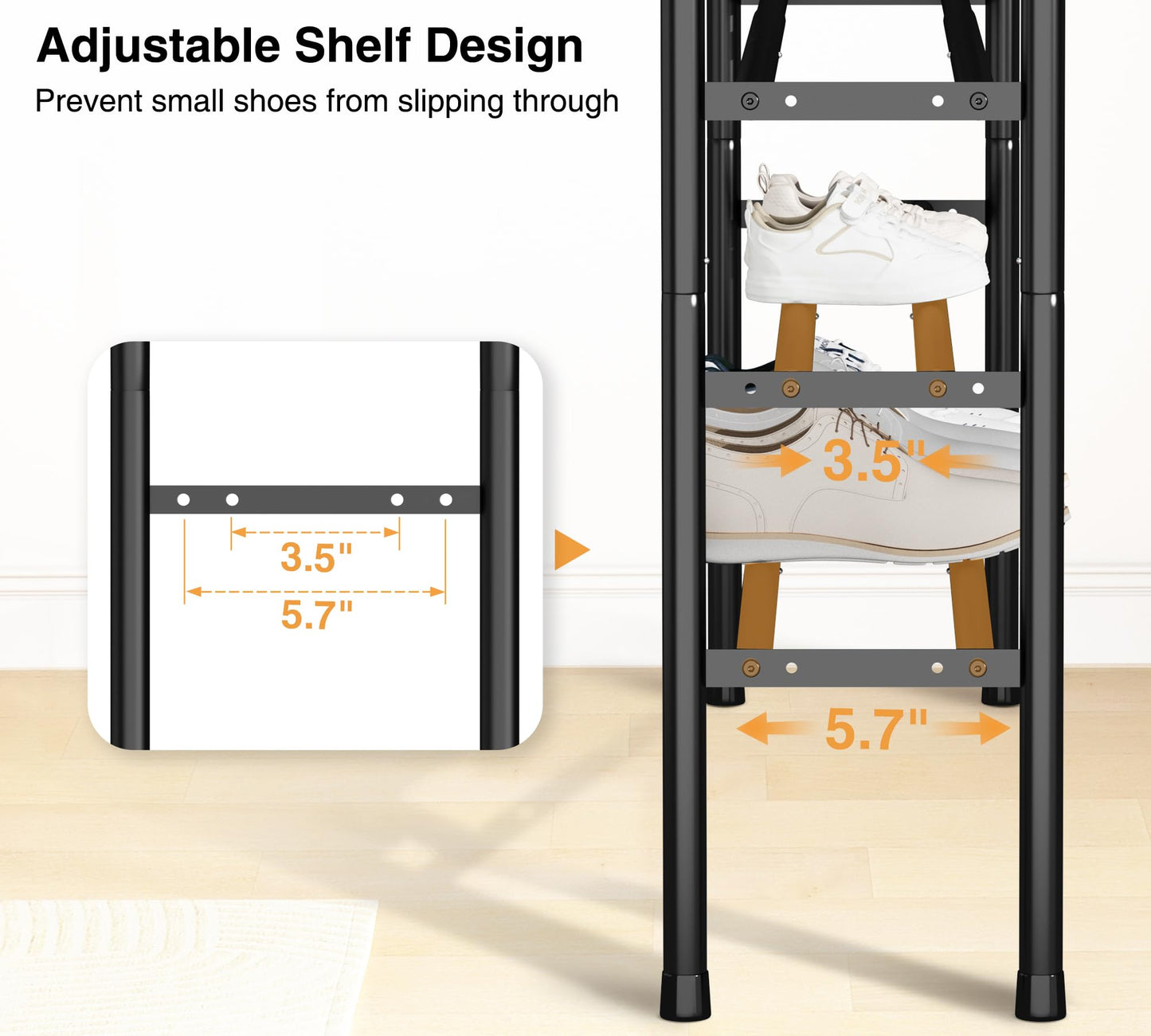 STO STO Long Expandable Shoe Rack 4-Tier, Adjustable Length 33.7”–47.5” Shoe Organizer, Metal Shoes Storage Shelf, Holds Up to 30 Pairs, Non-Slip Feet, for Closet, Entryway, Hallway, Front Door, Black