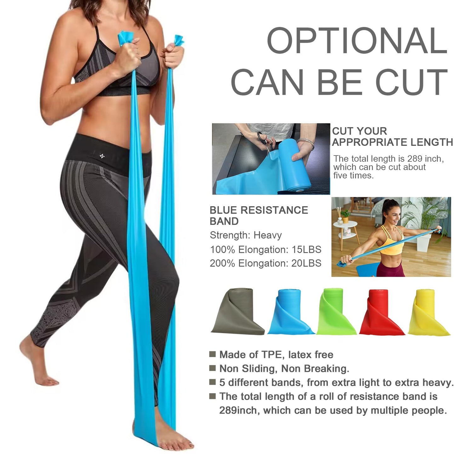 Resistance Bands Professional Bulk Roll, Elastic Band, Latex-Free, Stretch Bands for Working Out Women or Men, Exercise Bands for Physical Therapy, Yoga, Pilates, Rehab,Fitness (Blue - Heavy)