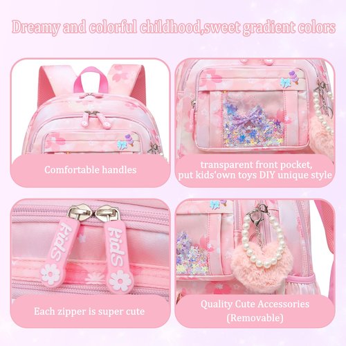 Alrisg Lovely Girls Backpack School Bag for Students Kids Book Bag with Multiple Pockets Splash-proof Children's Backpack（17inch Pink）