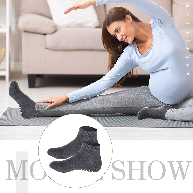 Geyoga 5 Pairs Non Slip Socks for Men Women – Dark Gray Grip Socks