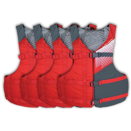 Stohlquist Fit Adult PFD Life Vest | Pack of 4 | Coast Guard Approved, Adjustable Size, Unisex, Lightweight, High Mobility, PVC Free Life Jacket - Value Pack