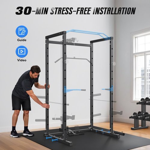 MERACH Power Cage, Multi-Functional Squat Rack for Home Gym with Cable Crossover System, 1600LBS Weight Capacity, Strength Training Equipment with Attachments