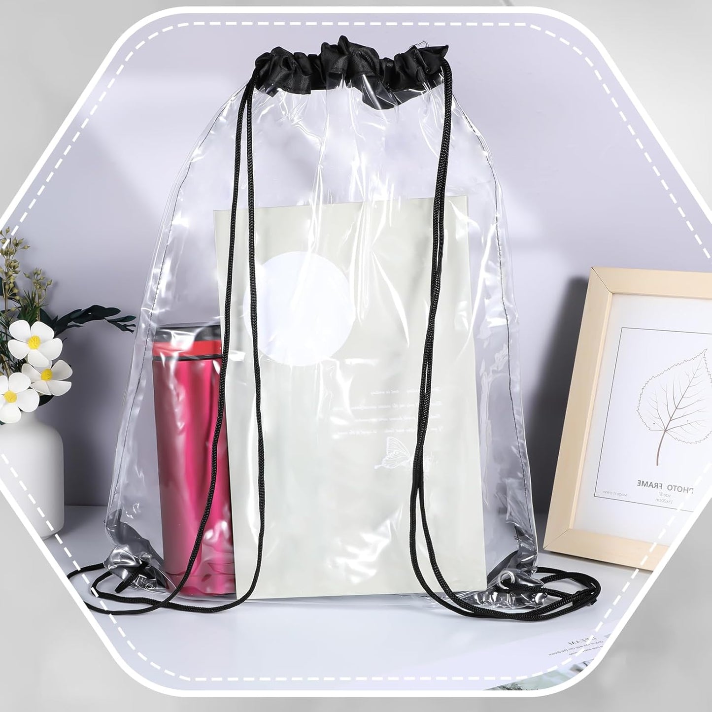2pcs Clear Drawstring Bags,See Through Pvc Bookbag,Waterproof Clear Purse for Stadium Events Concert Sport Work Travel(16.9 x 12.9 Inches)