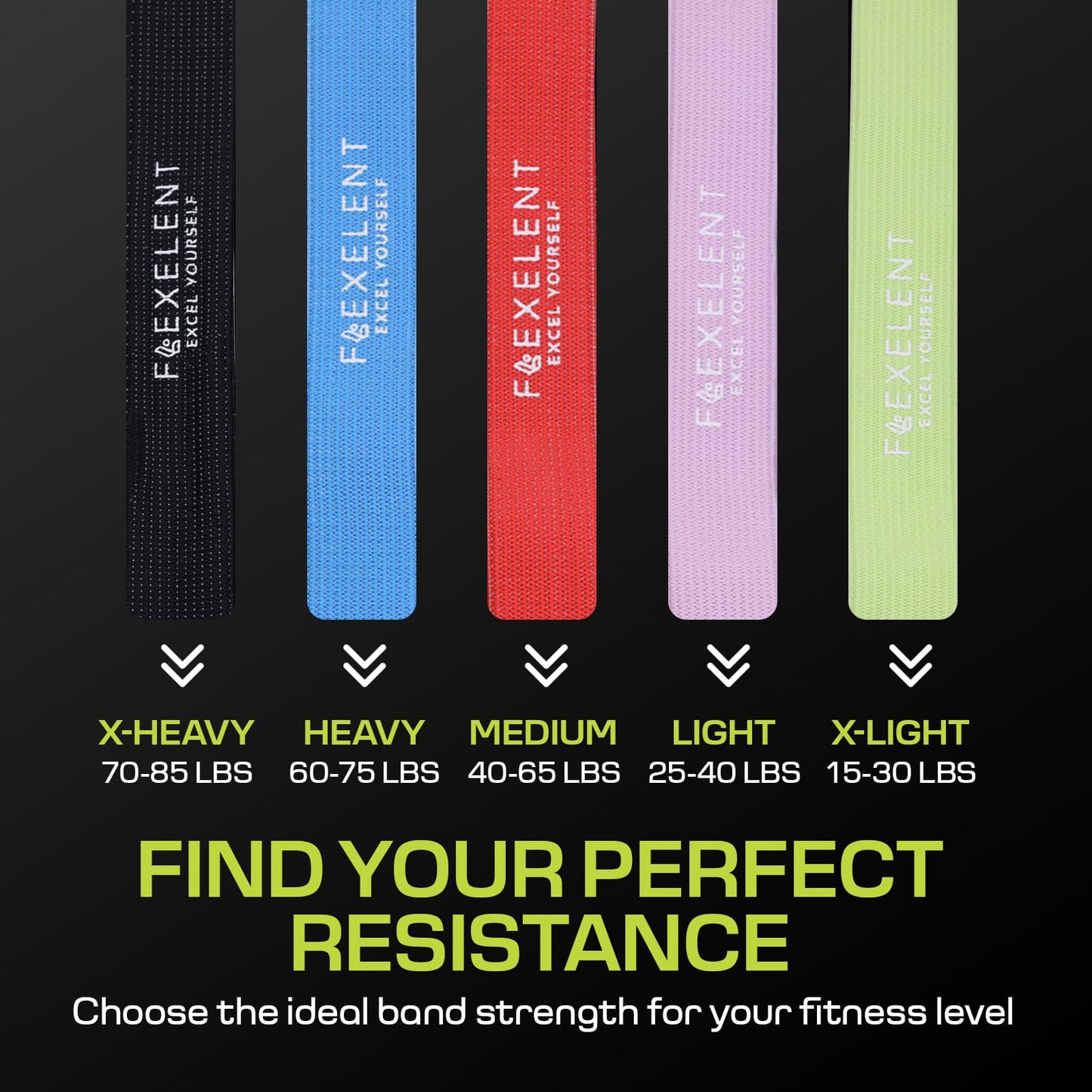 Fabric Resistance Bands for Working Out – 5 Strength Levels from Extra Light to Extra Heavy – Thick Workout Bands for Legs, Glutes, HIPS, Stretching, Strength Training with Storage Bag
