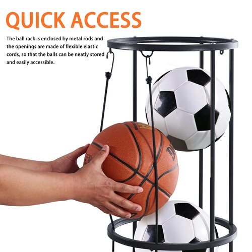 BEWITU Garage Ball Storage Rack, Wall-Mounted Basketball Holder, Vertical Ball Rack for Soccer Volleyball Football Basketball, Space-Saving Sports Ball Storage Organizer for Garage & Home