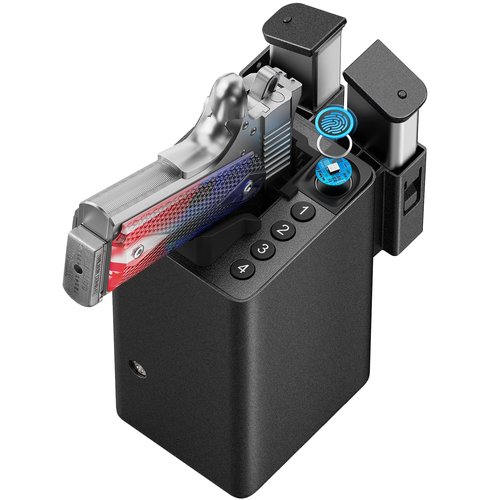 ONNAIS Biometric Pistol Gun Safe – Car and Bedside gun Safe for handgun with Fingerprint Trigger Lock for Quick Access, Fast Entry for Vehicle Console or Any Mountable Spot