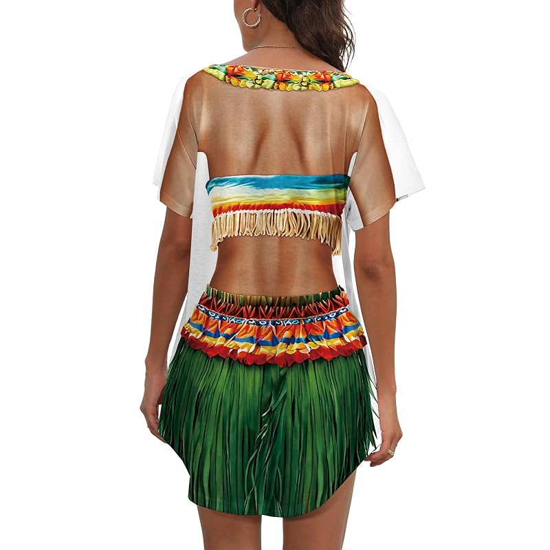 Rainbow Fringe Hawaii Bikini Cover Up Dress - Women’s Short Sleeve Beach Shirt