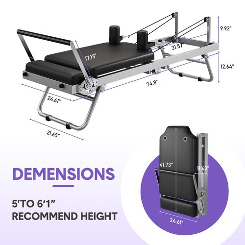 Foldable Pilates Reformer Machine for Home Gym, Wider Pilates Reformer with Spings, Adjustable Pilates Equipment for Women, Up to 450 Lbs Weight Capacity