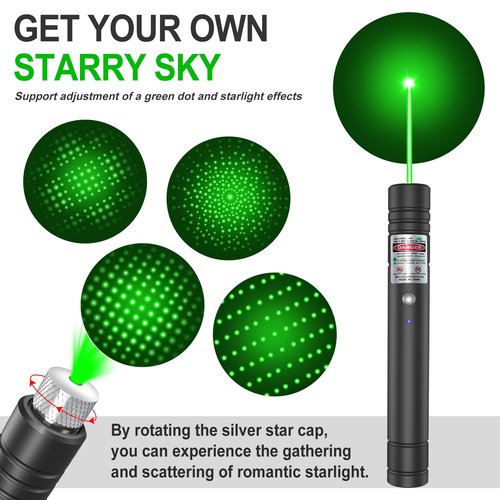 LETEAPII Green Beam Light Flashlight Long Range, USB Rechargeable Tactical Flashlights with Star Cap Adjustable Focus for TV/LED/LCD Screens, Presentations, Astronomy, Camping, Hiking, and Outdoor Use