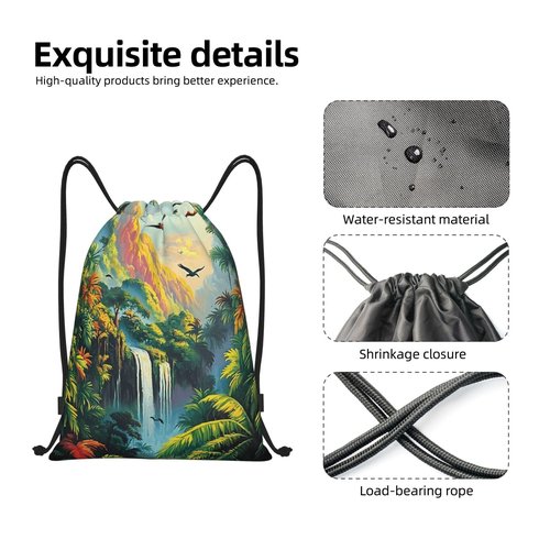 ZSUUGJ Tropical Rainforest Jungle Pattern Drawstring Backpack Bag Gym Backpack Basketball Bag For Women Men