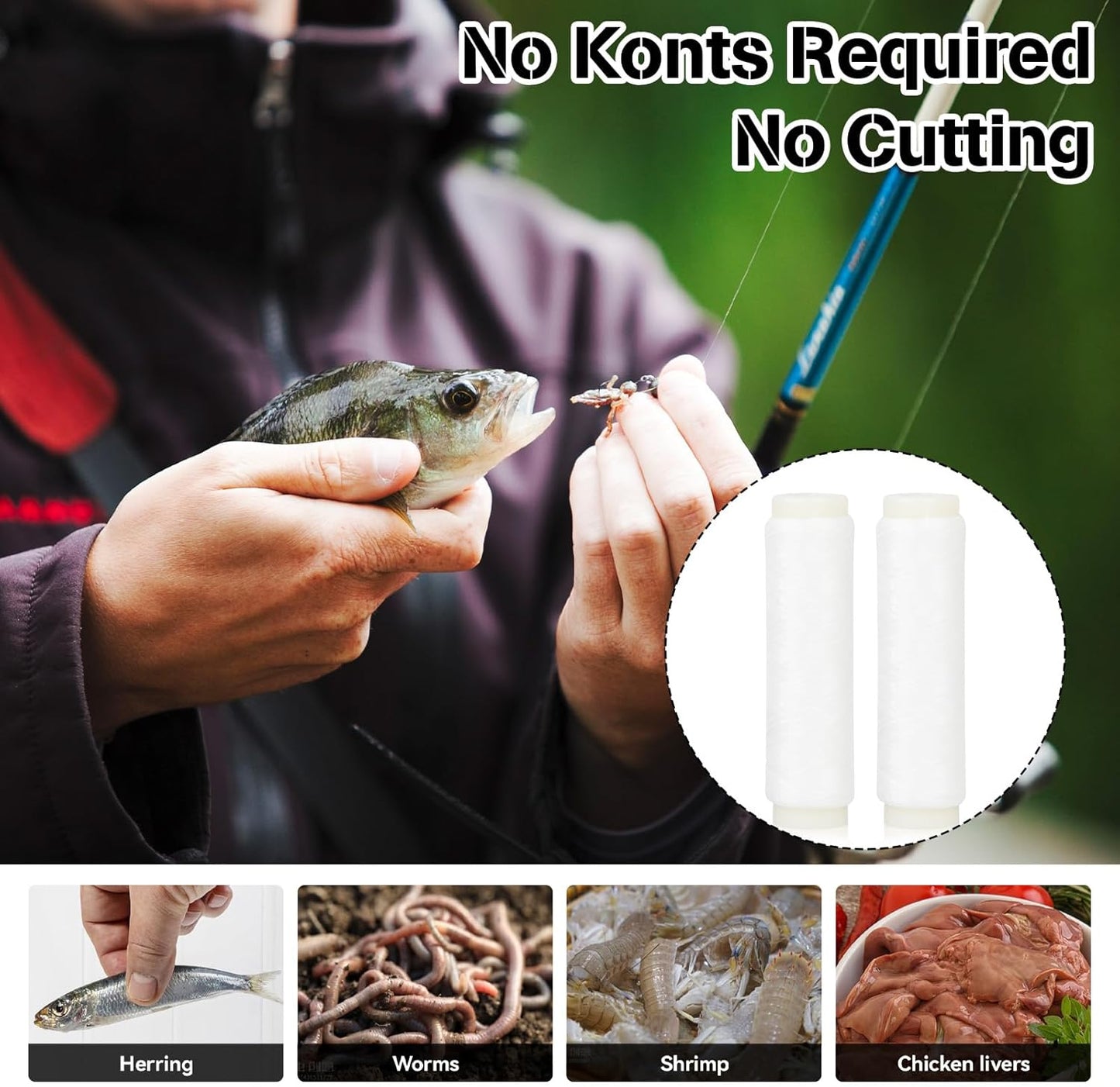 2 PCS Fishing Bait Elastic Thread Invisible Fishing Bait String Fishing Line 0.2mm Length 656 Feet per Spool No Knots Required Bait Keeper Stretchy Clear String for Salmon Sturgeon Catfish