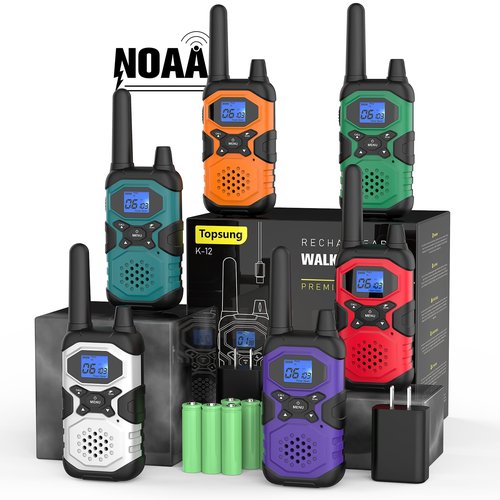 Topsung Walkie Talkies for Adults Rechargeable Long Range 6 Pack, Multi-Purpose FRS 2 Way Radios with NOAA USB Chargers 4500mAh Battery for Family Farm Warehouse Working Camping Hiking Skiing Cruise