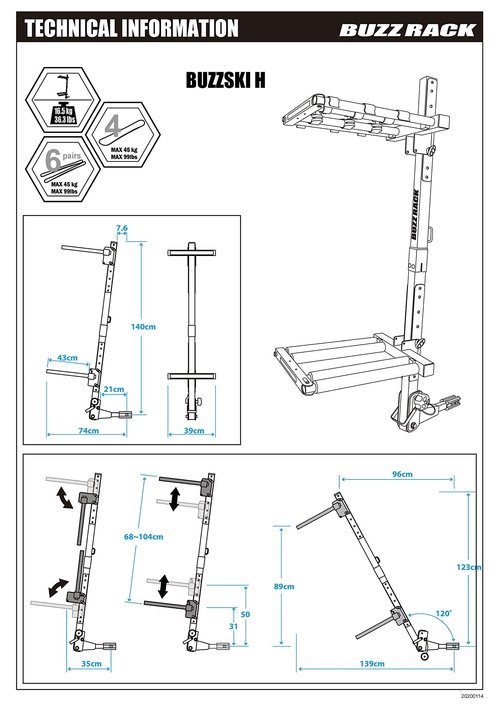 BUZZRACK BUZZSKI - Hitch Mounted Ski & Snowboard Rack | Fits 2" or 1.25" Receivers | Tilting Away