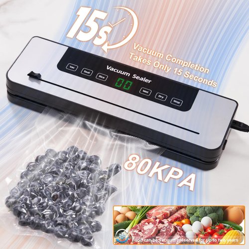 Food Saver Vacuum Sealer Machine for Fresh Food with 50 Bags,Dual Dry/Wet Modes，Built-in Cutter for Vacuum Seal Bags，Strong Suction Power，White