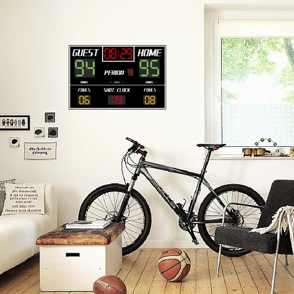 SUPERDANT Basketball Scoreboard Wall Stickers Self Adhesive Decals Basketball Scoreboard Wall Decor Vinyl Art Mural Decals Waterproof Decoration for Kids Room Home Living Room Bedroom 34.1x22.5in