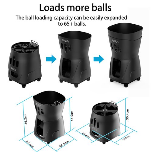 PUSUN PT Mini Pro Tennis Machine - Portable Smart Trainer for Beginners, 65+ Ball Capacity, 3-5H Battery Life, Adjustable Ball Speed & Angle, APP & Remote Control (Black)