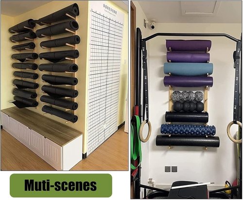 TIST Yoga Mat Organiser Yoga Mat Rack Wall Mount, Gym Wooden Large Capacity Pilates Mat Storage Rack, Foam Roller Display Stand Foam Roller Organiser(9 tier)