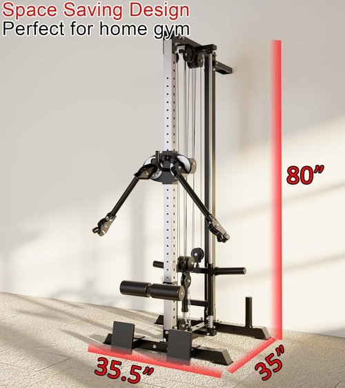 Eonfit Cable Machine for Home Gym, LAT Pulldown Cable Crossover Machine Workout Station Pulley System Tower with Leg Holder, LAT Bar, Foot Board Accessories