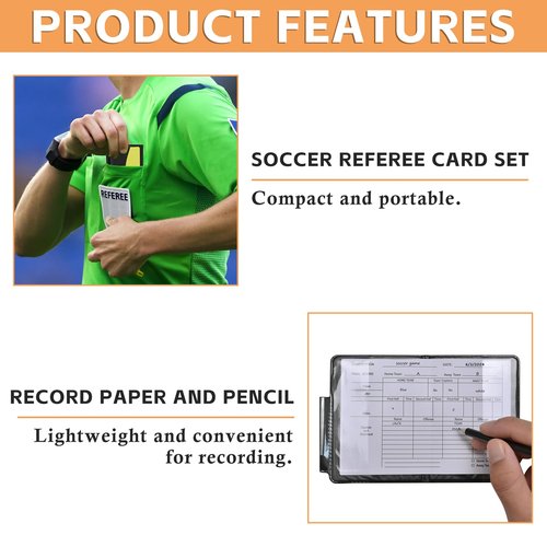 AzReference Soccer Referee Card Set, Red and Yellow Warning Cards with Record Paper, Pencil, Card Storage Wallet, Soccer Referee Kit for Football Matches, Training, Sports Games (2 Pack Cards)